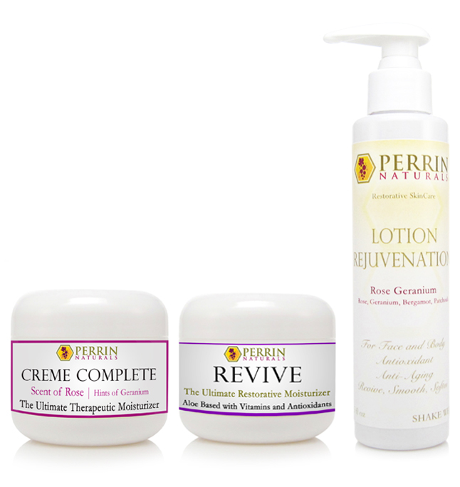 creme complete, revive skin therapy & lotion rejuvenation by perrin naturals