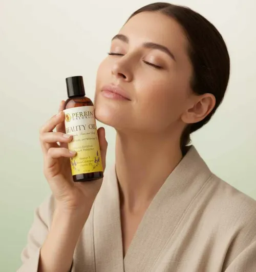 Woman with Beauty Oil Perrin Naturals