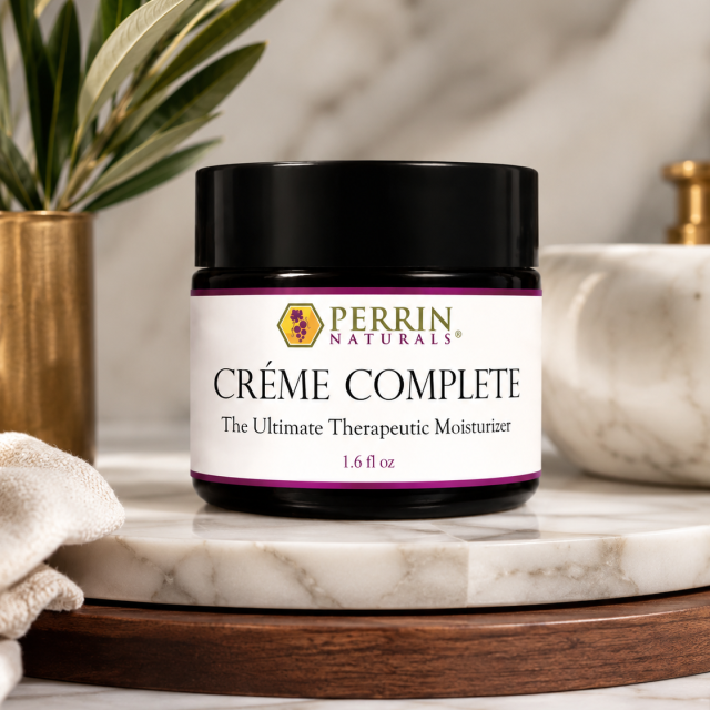 Creme Complete in a glass jar in setting